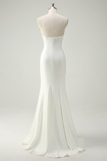 Sparkly White Floral Strapless Mermaid Long Ball Dress